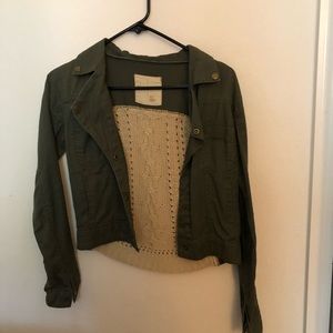 Woven back army green cropped jacket